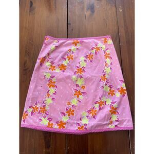Vtg Lilly Pulitzer Skirt Size 4 Reversible White Label All Cotton Pink Yellow